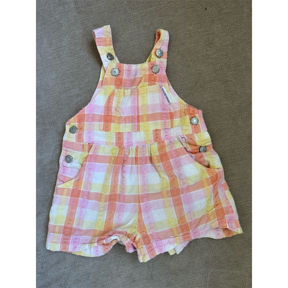 Vintage Sprockets Baby Girls Plaid Shortalls Romper Overall Shorts 6-9 Months